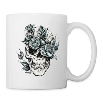 Totenkopf Schädel Skull mit Blumen Geschenkidee - Tasse - Weiß - Rechts
