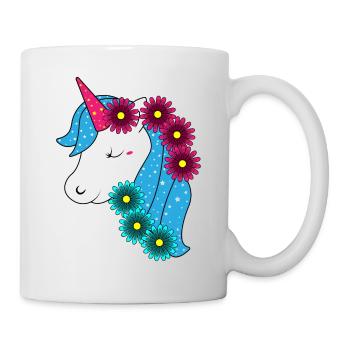 Grande licorne avec de jolies fleurs - Mug blanc - blanc - Droite