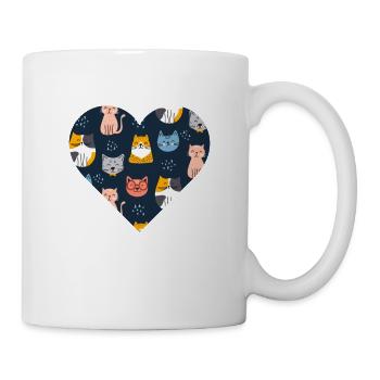 Herz Katzen Muster / Katzenliebhaber / Valentinstag - Tasse - Weiß - Rechts