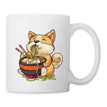 Corgi dog eats bowl of ramen pho noodle soup - Mug - white - Right