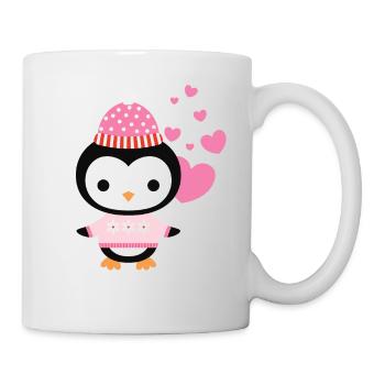 Sweet penguin with heart celebrates love - Mug - white - Right
