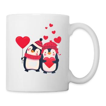 Sweet penguin couple with hearts - Mug - white - Right