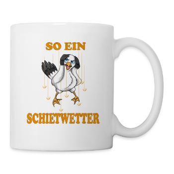 Plattdeutsche Möwe so ein Schietwetter Nordsee - Tasse - Weiß - Rechts