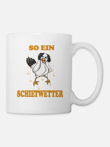 Plattdeutsche Möwe so ein Schietwetter Nordsee - Tasse - Weiß