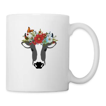 Kuh mit Blumen Schmetterling Landleben Vegan Natur - Tasse - Weiß - Rechts