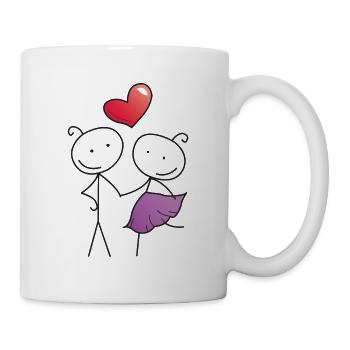 Stick figure couple in love with a heart | Cartoon - Mug - white - Right