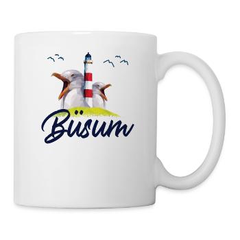 Büsum Nordsee Seebad Leuchtturm Möwe Geschenk - Tasse - Weiß - Rechts