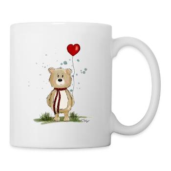süßer Bär, Teddybär mit Herz Luftballon - Tasse - Weiß - Rechts