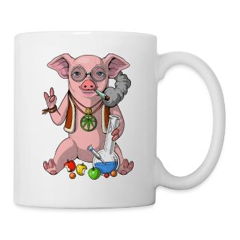 Cochon Hippie Fumer De L'herbe - Mug blanc - blanc - Droite