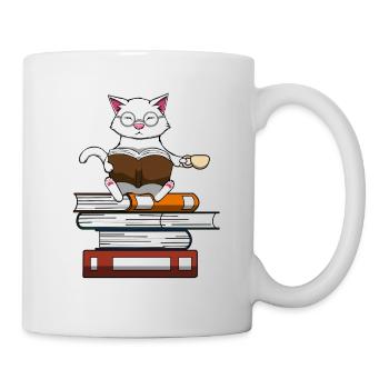 Cat Books and Coffee Cute Kitten - Mug - white - Right
