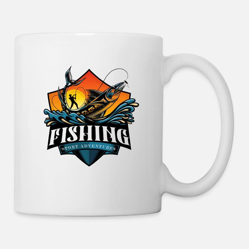 Angler sunset on big fish crest - Mug - white
