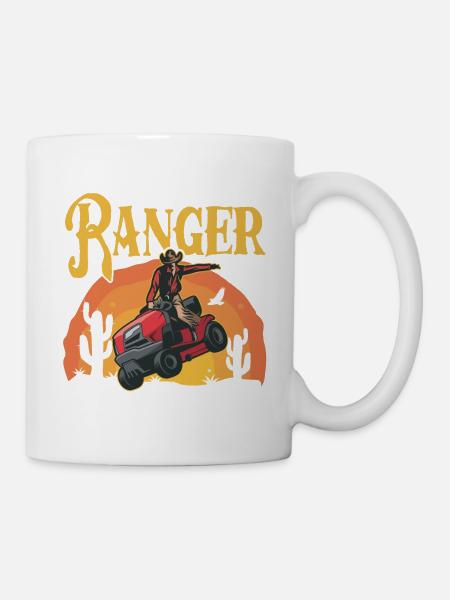 Der Lawn Ranger reitet wieder Lustiges Rasentraktor-Mähen - Tasse - Weiß