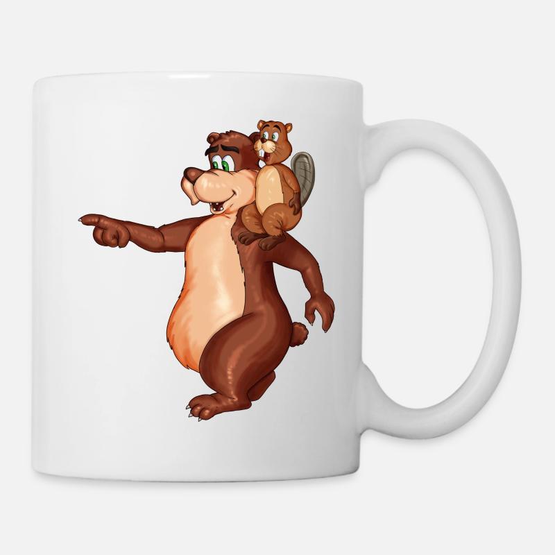 Bear carries beaver on his shoulder - Mug - white