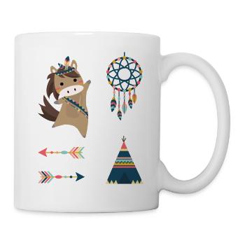 Indianer Pferd Stickerset Ponny Reiter Traumfänger - Tasse - Weiß - Rechts