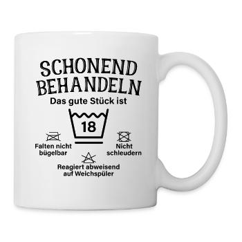 Schonend Behandeln Achtzehn Geschenk 18 Geburtstag - Tasse - Weiß - Rechts