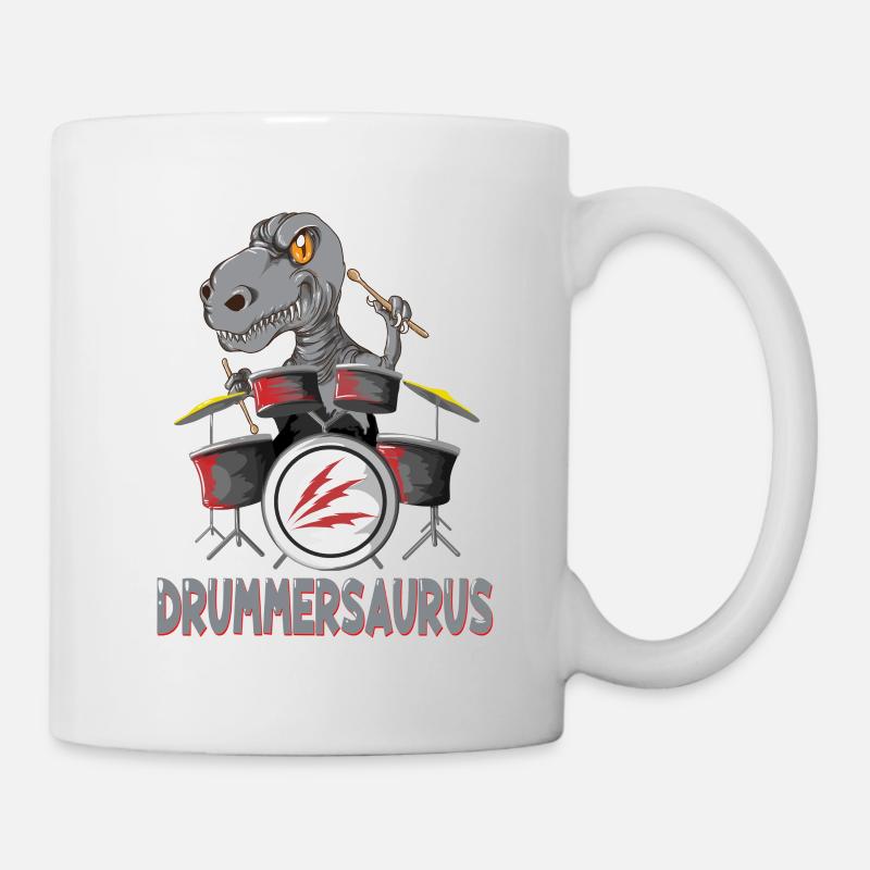 Dinosaurier Drummersaurus Drums Sticks Schlagzeug - Tasse - Weiß