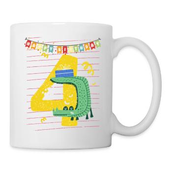 Kindergeburtstag Geburtstag 4 Jahre vier Birthday - Tasse - Weiß - Rechts