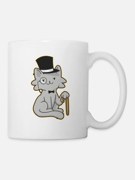 Gentleman Katze mit Zylinderhut und Gehstock - Tasse - Weiß