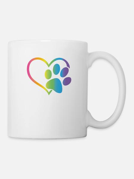 Herz Pfotenabdruck Hund Katzenliebhaber Valentinstag - Tasse - Weiß