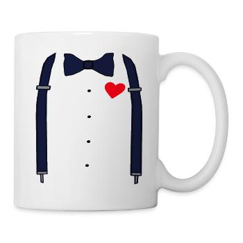 Suspenders and bow tie with hearts JGA fun shirt - Mug - white - Right