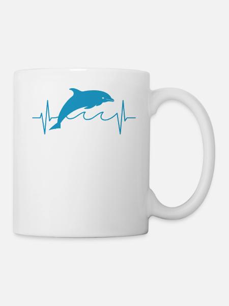 Delfin Delphin Dolphin Herzschlag Linie Geschenk - Tasse - Weiß