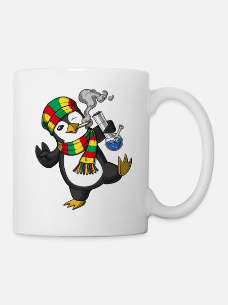 Pinguin Rauchen Unkraut - Tasse - Weiß