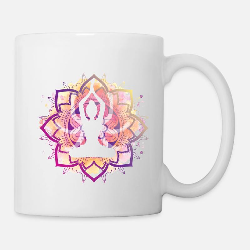 Bunte Lotus Pose - Tasse - Weiß