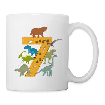 Geburtstag 7 Jahre Dinosaurier Dino 7. Geburtstag - Tasse - Weiß - Rechts