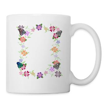 Fleurs avec papillons, fleurs, insectes - Mug blanc - blanc - Droite