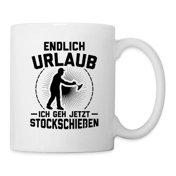 Endlich Urlaub Ich Geh Stockschießen Eisstock - Tasse - Weiß - Rechts