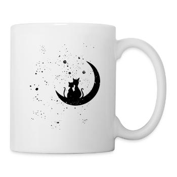 Katze Cats Love the moon Geschenk Shirt - Tasse - Weiß - Rechts