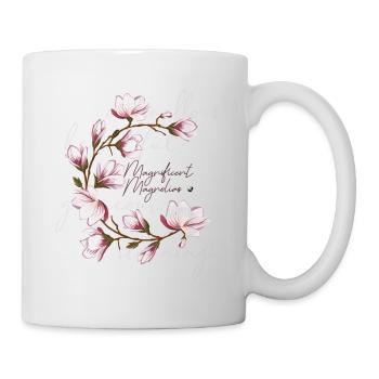 Magnolien Kreis Abbildung mit Inschrift - Tasse - Weiß - Rechts