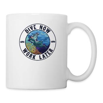 Funny Saying Dive Now Work Later Turtle Diver - Mug - white - Right
