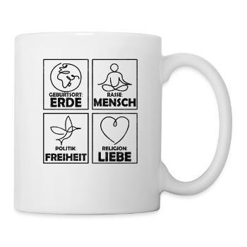 Geburtsort Erde Rasse Mensch Zusammenhalt Liebe - Tasse - Weiß - Rechts