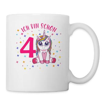 ich bin schon 4 Einhorn Geburtstag Kind Mädchen - Tasse - Weiß - Rechts