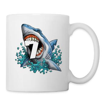 Kids Shark 6th Birthday Boys Funny Shark 7 yrs Old - Mug - white - Right