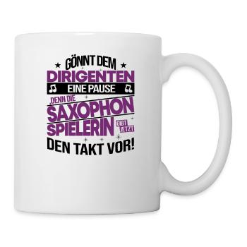 Saxophonistin Saxophon Blasmusik Sprüche Geschenk - Tasse - Weiß - Rechts