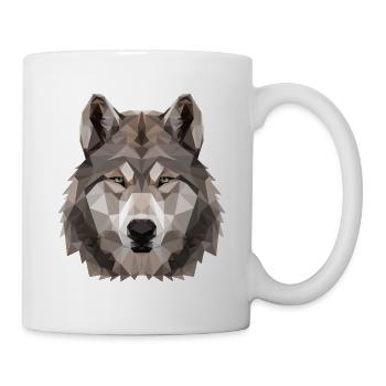Wolf, Cooles Geschenk im Polygon Stil - Tasse - Weiß - Rechts