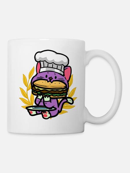 Chats, Enfant, Burger, Snacking, Faim, Restauration Rapide, Enfant - Mug blanc - blanc