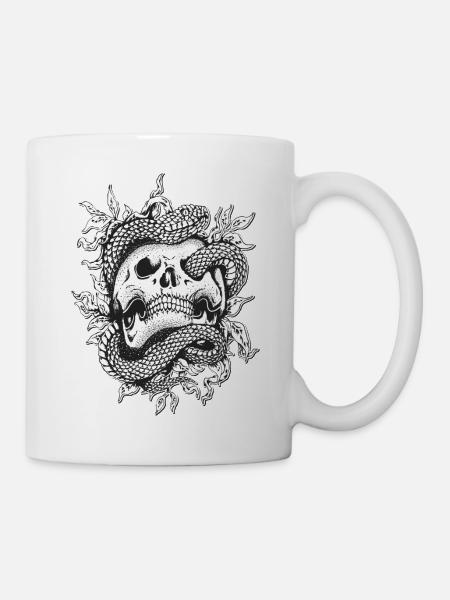 Tattoo Totenkopf Shirt mit Schlange für Musikfans - Tasse - Weiß
