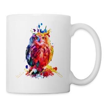 Bunte Eule, Aquarell - Tasse - Weiß - Rechts