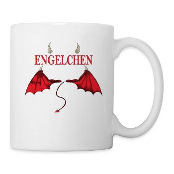 Engelchen Teufelchen Kostüm Flügel Fasching Hörner - Tasse - Weiß - Rechts