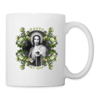 Jesus Christ with vintage roses - Mug - white - Right