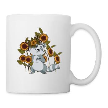 Waschbär Sonnenblumen Sonnenblume Blume Raccoon - Tasse - Weiß - Rechts