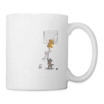 Three cats and a laughing mouse illustration - Mug - white - Right