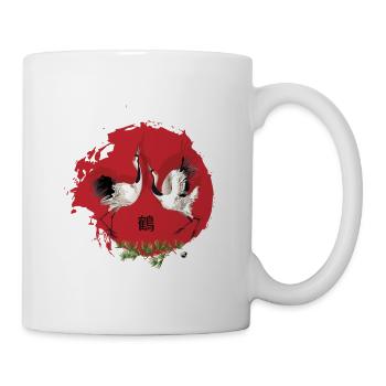 Japanese cranes in red circle illustration - Mug - white - Right