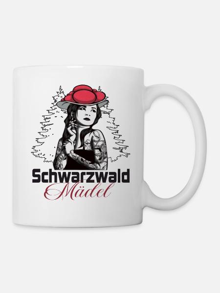 Modernes Schwarzwaldmädel mit Bollenhut - Tasse - Weiß
