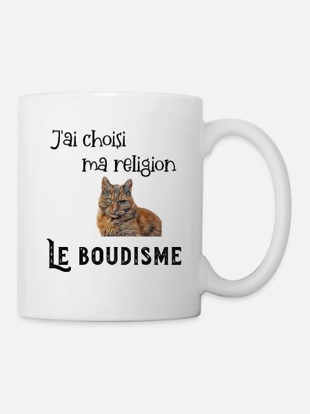 T.Shirt le boudisme ma religion chat boudeur - Mug blanc - blanc