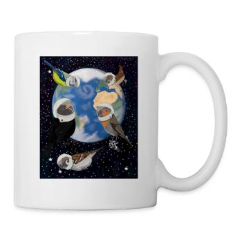 Vögel im Weltraum Amsel Blaumeise Spatz Zaunkönig - Tasse - Weiß - Rechts