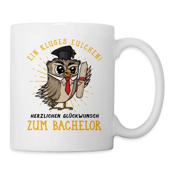 Kluges Eulchen Herzlichen Glückwunsch zum Bachelor - Tasse - Weiß - Rechts